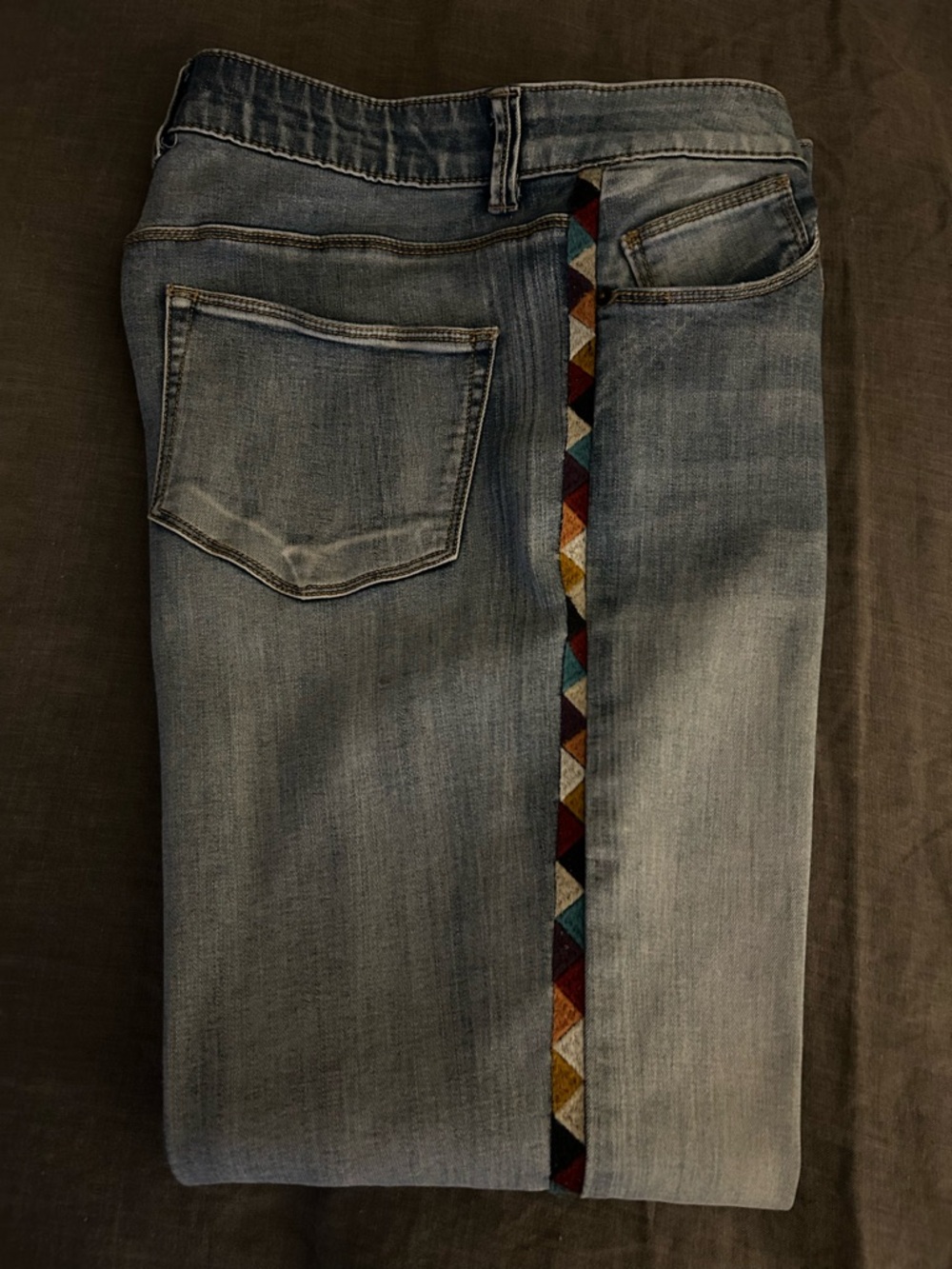 Knox Rose Light Blue Skinny Jeans with Multicolor Geometric Side Trim